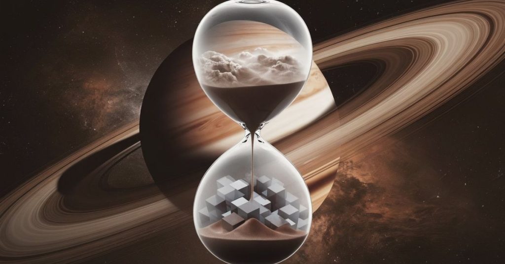 Saturn-Neptune cosmic alignment symbolising the transformation of vague dreams into structured data for Aquarius 2026.