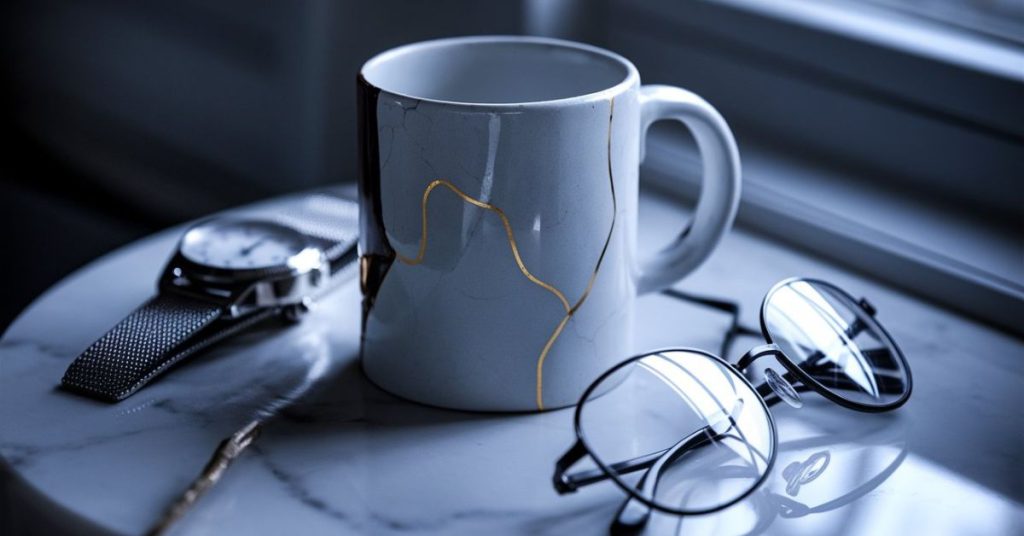 Kintsugi marble mug with Aries ram horn symbol representing professional resilience