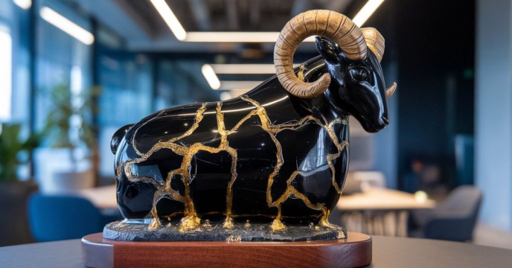 Abstract glowing fire phoenix in a modern office representing professional rebirth