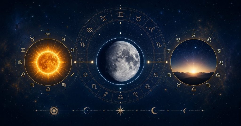 Difference between Sun Moon and Rising signs in astrology birth chart